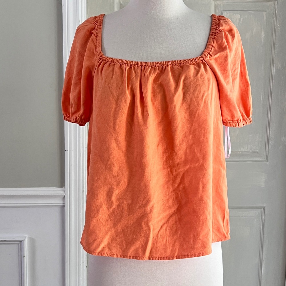 Vero Moda Squared Top Small Womens Short Puff Sleeve Woven Orange Cottagecore